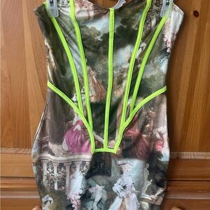 Artistic Print Dress with Neon Accents